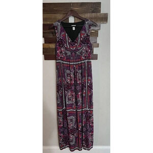 Chicos Womens Dress Maxi Size 1 Paisley Handkerchief Print Boho Stretch Tank
